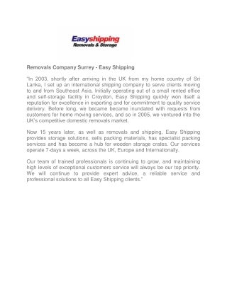 Removals Company Surrey - Easy Shipping