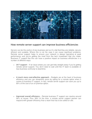 How remote server support can improve business efficiencies - Systems Analysis Design & Support