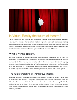 Is Virtual Reality the future of theatre - Scott Fleary Productions