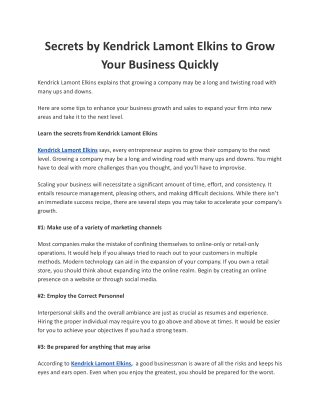 Secrets by Kendrick Lamont Elkins to Grow Your Business Quickly