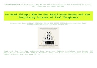 ^#DOWNLOAD@PDF^# Do Hard Things Why We Get Resilience Wrong and the Surprising Science of Real Toughness PDF EBOOK DOWNL
