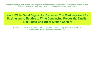 Download [ebook]$$ How to Write Good English for Business The Most Important for Businesses to Be Able to Write Convinci