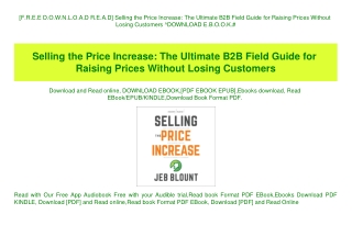 [F.R.E.E D.O.W.N.L.O.A.D R.E.A.D] Selling the Price Increase The Ultimate B2B Field Guide for Raising Prices Without Los