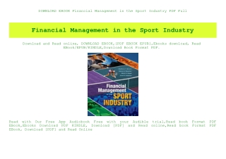 DOWNLOAD EBOOK Financial Management in the Sport Industry PDF Full