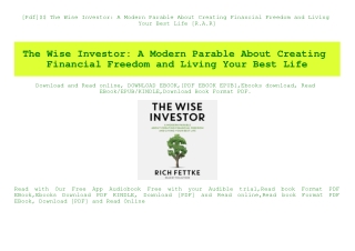[Pdf]$$ The Wise Investor A Modern Parable About Creating Financial Freedom and Living Your Best Life [R.A.R]