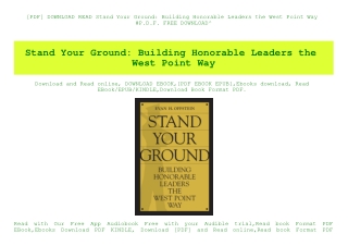 [PDF] DOWNLOAD READ Stand Your Ground Building Honorable Leaders the West Point Way #P.D.F. FREE DOWNLOAD^