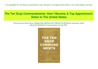Free [epub]$$ The Ten Drop Commandments How I Became A Top Appointment Setter In The United States Free Book