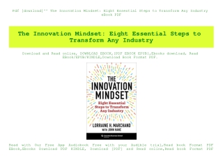 Pdf [download]^^ The Innovation Mindset Eight Essential Steps to Transform Any Industry eBook PDF