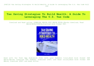 [Pdf]$$ Tax Saving Strategies To Build Wealth A Guide To Leveraging The U.S. Tax Code Full PDF