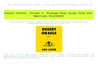 { PDF } Ebook Desert Oracle Volume 1 Strange True Tales from the American Southwest Pdf
