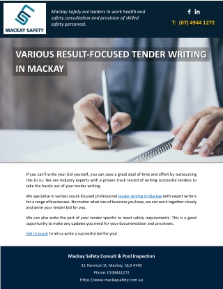 VARIOUS RESULT-FOCUSED TENDER WRITING IN MACKAY