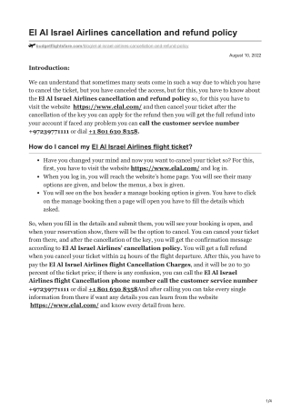 El Al Israel Airlines cancellation and refund policy
