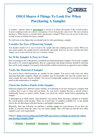 OGSI Shares 4 Things To Look For When Purchasing A Sampler