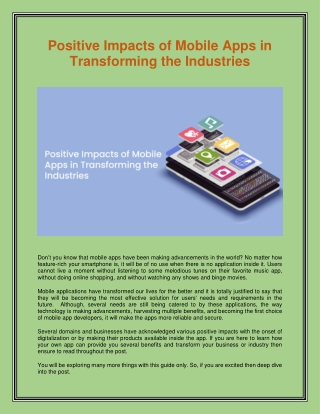 Positive Impacts of Mobile Apps in Transforming the Industries