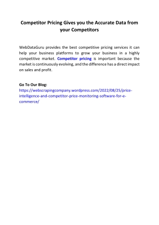 Competitor Pricing Gives you the Accurate Data from your Competitors