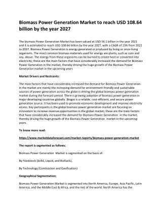 Biomass Power Generation Market