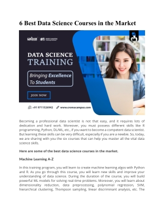 6 Best Data Science courses in the Market