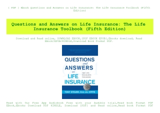 { PDF } Ebook Questions and Answers on Life Insurance The Life Insurance Toolbook (Fifth Edition) (DOWNLOAD E.B.O.O.K.^)