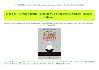 (P.D.F. FILE) El tao de Warren Buffett La sabidurÃƒÂ­a de un genio (Alienta) (Spanish Edition) Read Online