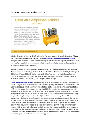 Qatar Air Compressor Market Research Report 2021-2027