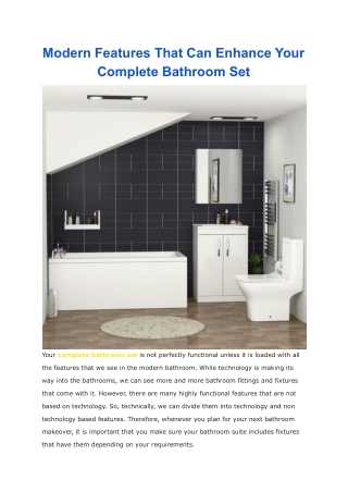 Modern Features That Can Enhance Your Complete Bathroom Set