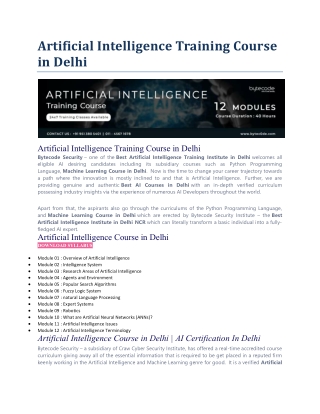 Artificial Intelligence Training Course in Delhi