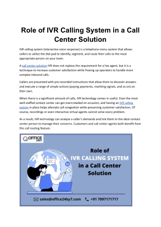 Role of IVR Calling System in a Call Center Solution