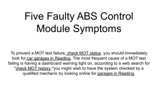 Five Faulty ABS Control Module Symptoms