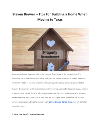 Steven Brewer – Tips For Building a Home When Moving to Texas