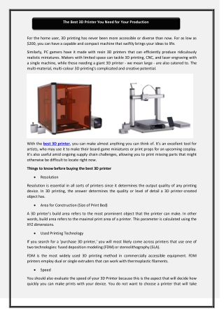 The Best 3D Printer You Need for Your Production