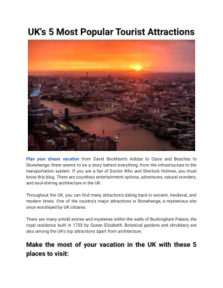 UK's 5 Most Popular Tourist Attractions