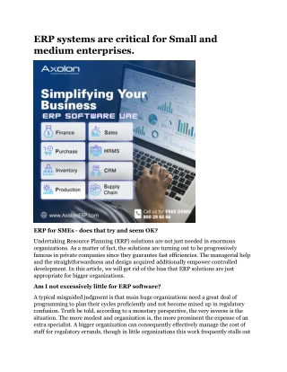 ERP systems are critical for Small and medium enterprises.