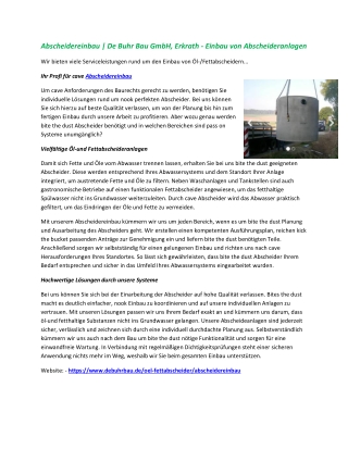 Abscheidereinbau | De Buhr Bau GmbH, Erkrath - Einbau von Abscheideranlagen