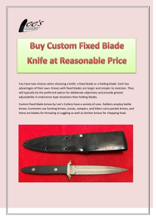 Buy Custom Fixed Blade Knife at Reasonable Price