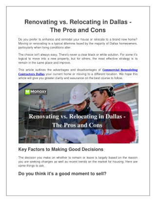 Renovating vs Relocating in Dallas The Pros and Cons