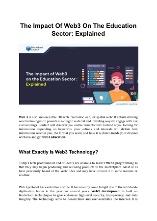 The Impact Of Web3 On The Education Sector: Explained
