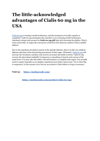 The little-acknowledged advantages of Cialis 60 mg in the USA