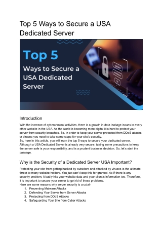 Top 5 Ways to Secure a USA Dedicated Server