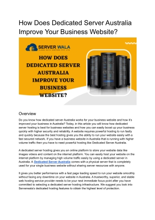 How Does Dedicated Server Australia Improve Your Business Website_