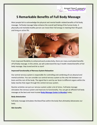 Body Massage Center in Mumbai