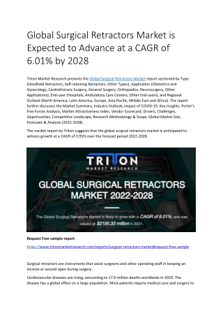 Global Surgical Retractors Market is Expected to Advance at a CAGR of 6.01% by 2