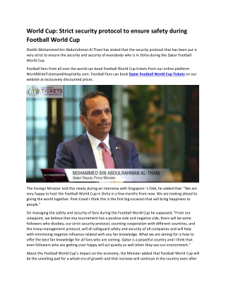 World Cup Strict security protocol to ensure safety during Football World Cup