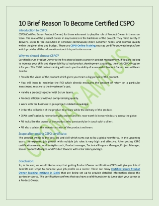 10 Brief Reason To Become Certified CSPO