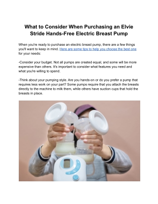 What to Consider When Purchasing an Elvie Stride Hands Free Electric Breast Pump