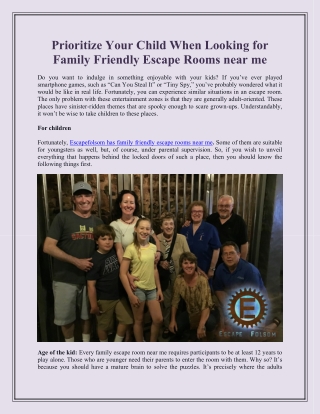 Prioritize Your Child When Looking for Family Friendly Escape Rooms near me