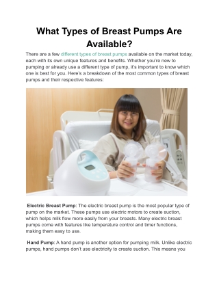 What Types of Breast Pumps Are Available