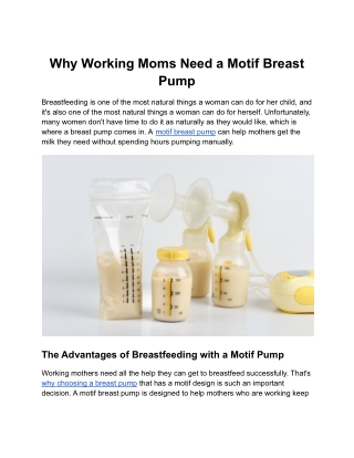 Why Working Moms Need a Motif Breast Pump