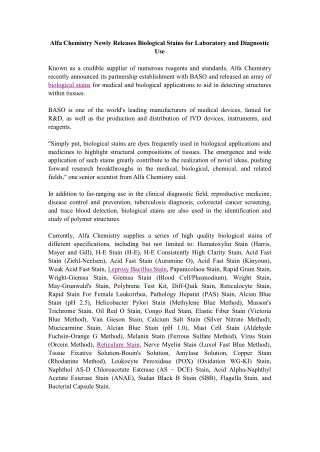 Alfa Chemistry Newly Releases Biological Stains for Laboratory and Diagnostic Use