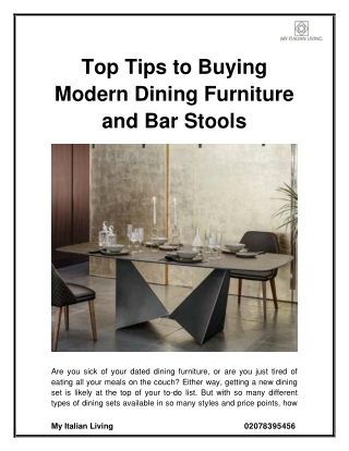 Top Tips to Buying Modern Dining Furniture and Bar Stools