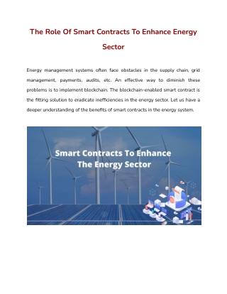 The Role Of Smart Contracts To Enhance Energy Sector